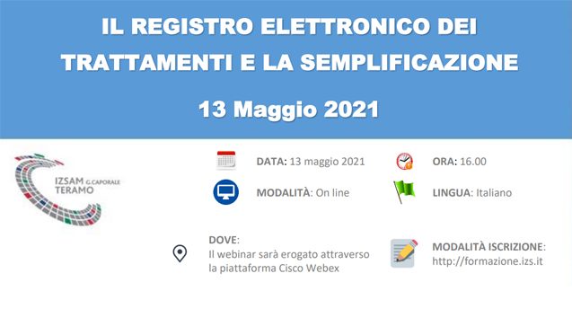 Webinar “Il Registro elettronico dei trattamenti e la semplificazione”. 13 maggio 2021 (On line)