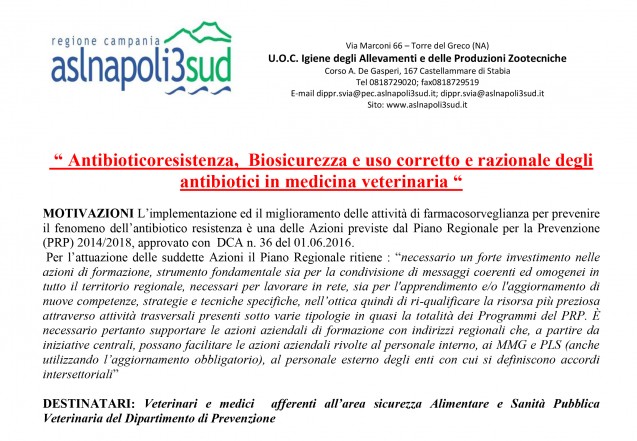 Convegno 19 Dicembre 2016: Antibioticoresistenza, Biosicurezza e uso corretto e razionale degli antibiotici in medicina veterinaria